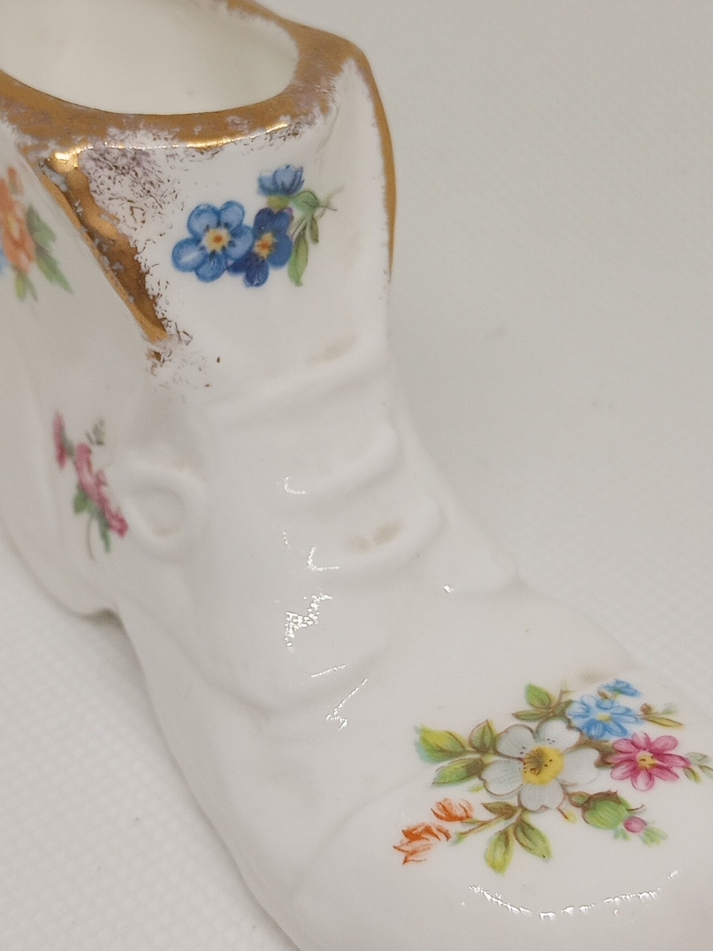 Porcelain Decorative Boot with Blue and Multicolor Floral Design